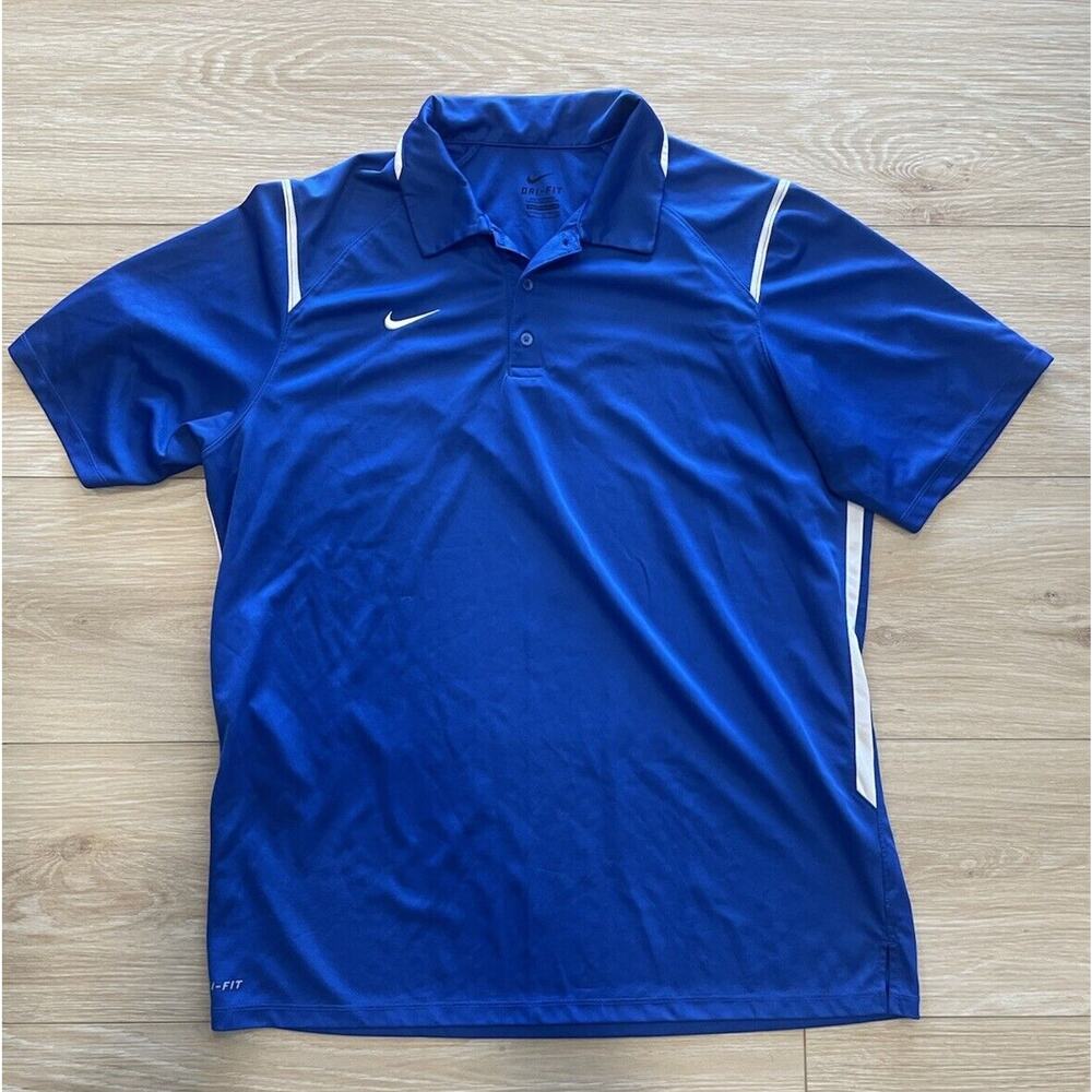 Nike Dri Fit Men’s Size XL Royal Blue Polo Short Sleeve T Shirt Logo 25 X 30